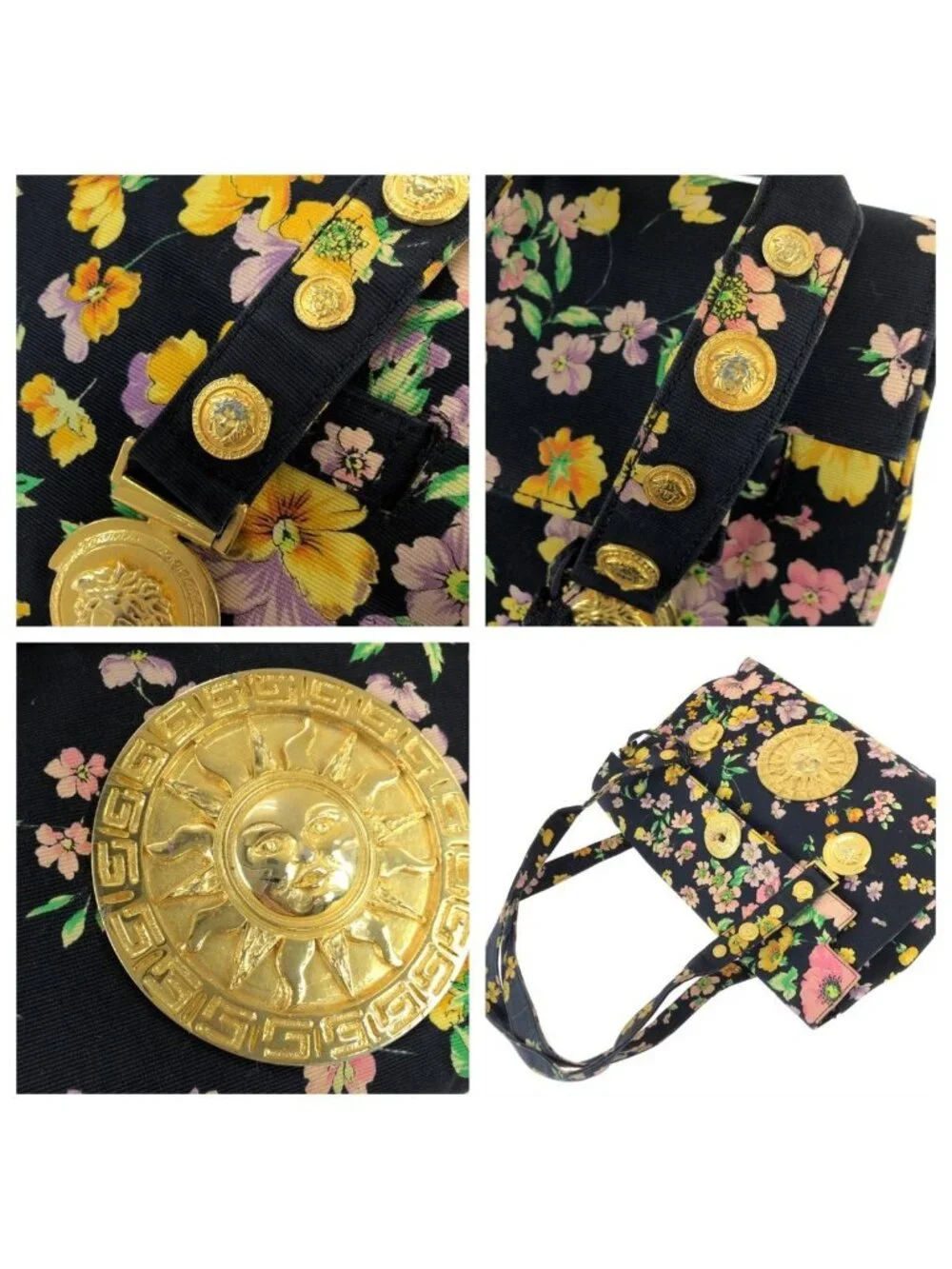 Versace Vintage Sunburst Medusa Multicolor Canvas Shoulder Bag